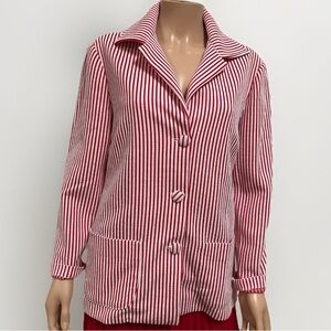 Vintage 70-s Red and White Striped Knit Blazer Women’s Size Medium